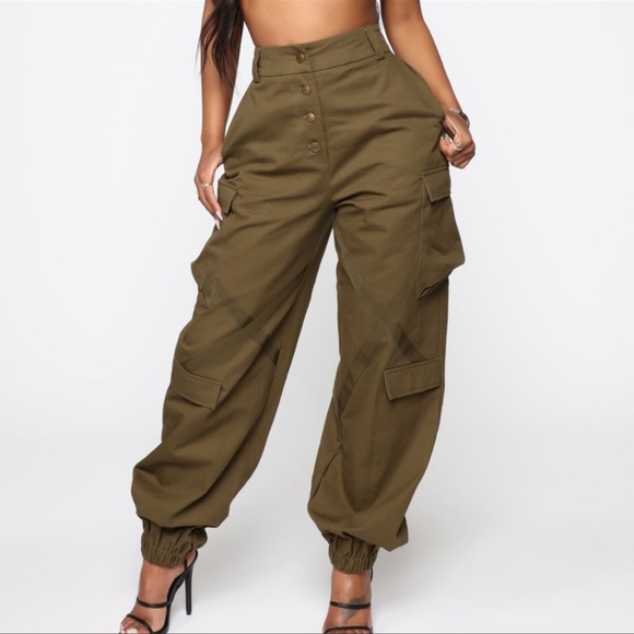 Fashion Nova Pants - FASHION NOVA - olive oversized cargo pants